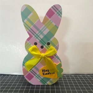 Plaid Easter Bunny PEEP Wood  Decoration with Yellow Bow